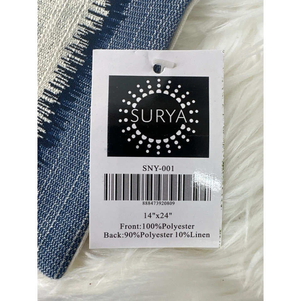 Surya 24x14 льняной полиэстер в полоску синий набор из 2 наволочек застежка-молния - Изображение 2 из 4