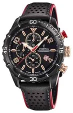 Festina Men's Chronograph | Black Leather Strap | Black Dial F20519/4 Watch -