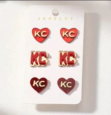 3 Set Kansas City Chiefs KC Glitter Stainless Post Earrings NWT 