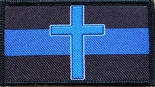 Law Enforcement Thin Blue Line with Cross Patch W/ Hook & Loop Fastener