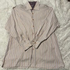 Luchiano Visconti Uomo Mens Size 16.5 Striped Long Sleeve Button Down Shirt EUC