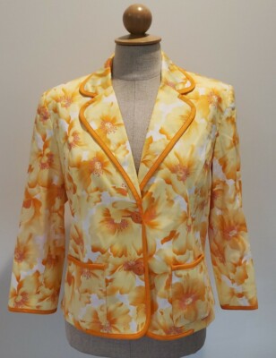NWT Carrie Allen Yellow Orange Flower Print Jacket Blazer Womens Size 8