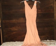 ANTIQUE RARE VINTAGE 1940's PEACH NIGHTGOWN VERY LONG RAYON SZ MEDIUM LINGERIE