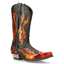 Nuevas Botas Rock 7921-S2 Cuero Negro Rojo Llama Vaquero Cuero Gohic Punk Rock