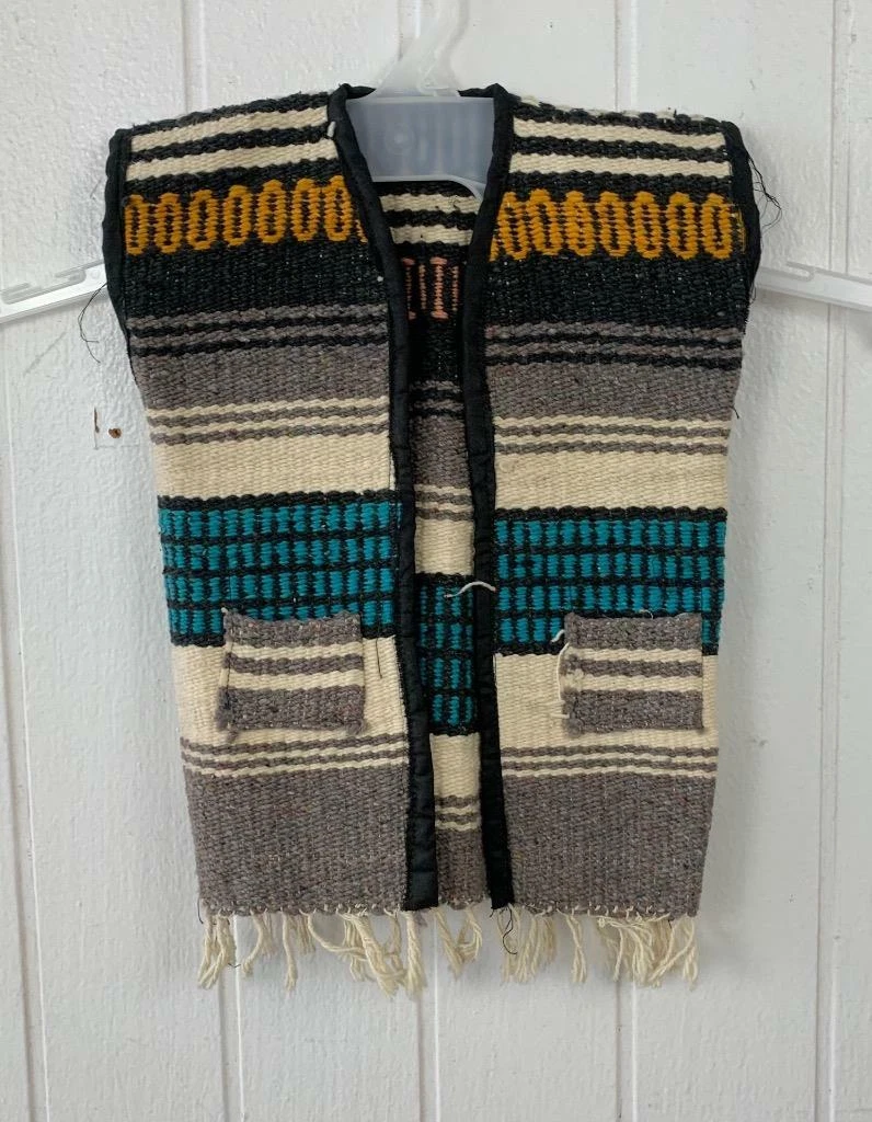 Vtg 1960's Toddlers Mexican Blanket Serape Vest sz 2T Kids