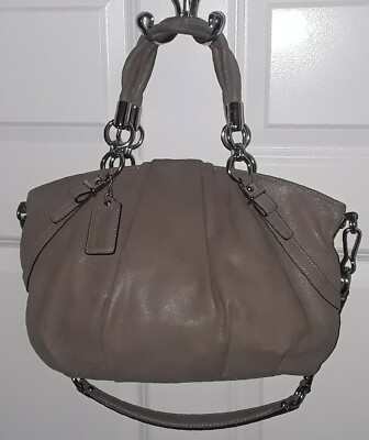 COACH Sofia Madison Metallic Gray Mauve Leather Pleated Satchel Shldr Bag 22563