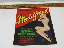 OLD VINTAGE PLENTI GRAND VEGETABLES PRODUCE CRATE PAPER LABEL SEXY LADY