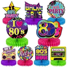 9 Pieces 80's Retro Party Supplies 1980 Party Honeycomb Centerpieces for Tabl...