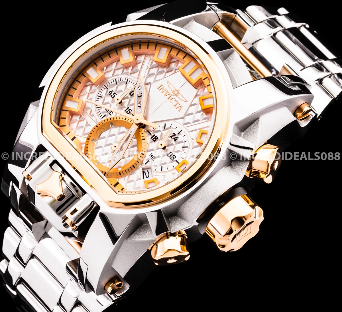 Invicta Reloj Oro Plata Hombre Gold Silver Crystal Bracelet