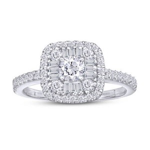 Authentic 3/4 CT Baguette and Round Diamond Cushion Frame Ring in 10K Solid Gold
