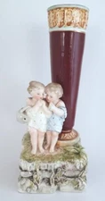 Pretty/Old Majolica Austrian Art Nouveau Vase of a Boy & a Girl, Nice Condition