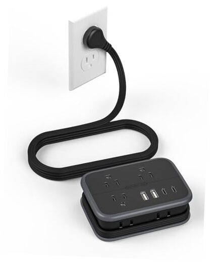 Cruise Approved Power Strip, Wrapped 4 ft Extension Cord Flat Wall Plug Black