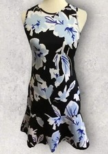 Chaps Dress Womens 6 Sleeveless Tropical Hawaiian Blue Hibiscus Floral Ruffle