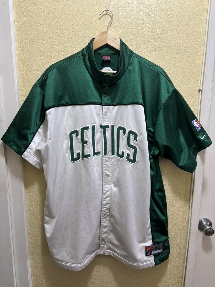 CELTICS シューティングシャツ　ゲームシャツ　hiphop 00s bbo Boston Celtics Nike Team NBA warm up shirt full button y2k 2000s