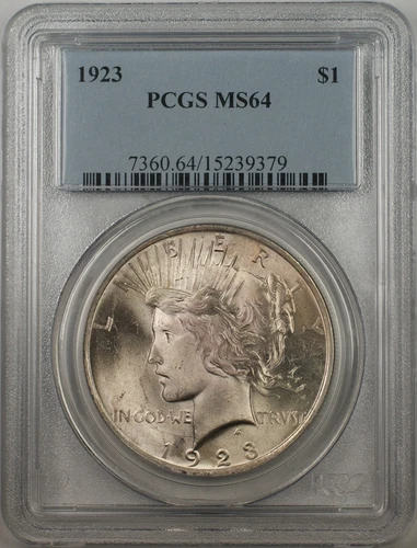 1923 Silver Peace Dollar $1 Coin PCGS MS-64 Better Coin (BR-12 Q)