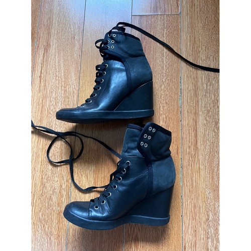 See By Chloe Black Wedge Lace-Up Ankle Boots 37.5