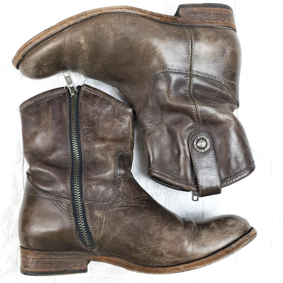 Frye Boot Melissa Short Button Women Size 7.5 B Brown Leather Ankle Moto Western - Image 3 of 4