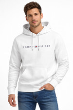 Tommy Hilfiger Men’s Logo Hoodie White Pullover Sweatshirt NWT Size L XXL