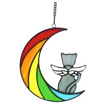 Stained Glass Rainbow Bridge Pet Memorial Gifts, Grey Cat Decor Rainbow G-cat