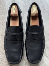 PRADA DRIVERS DRIVING MOCCASIN BLACK LOGO LEATHER $950 10 / 11 US LOAFER SLIPPER