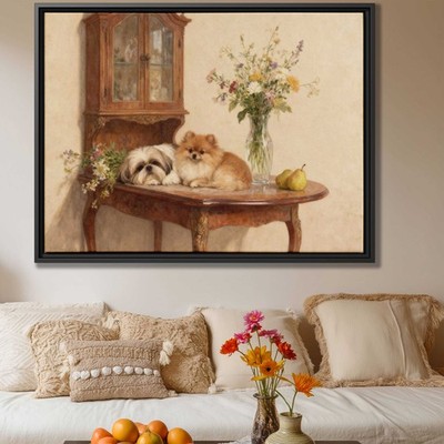 Watercolor Painting Dog Canvas Print Shih Tzu Pomeranian Living Room Decor Art
