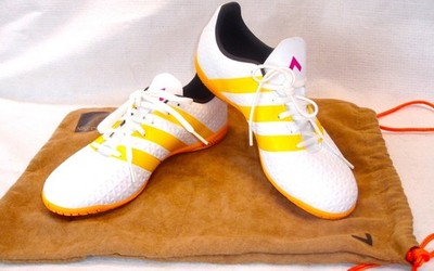 New ADIDAS ACE 16.4 INDOOR YELLOW/WHITE SOCCER SHOES Size 6 1/2 w/Dust Pouch
