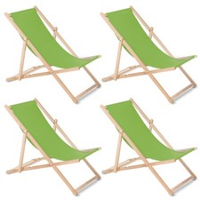 Ensemble de 4 chaises longues en hêtre vert pour plage jardin et terrasse
