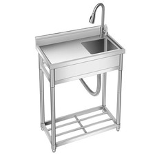 Stainless Steel Utility Sink 30x16x40" Freestanding Single Bowl w/Storage Shelf