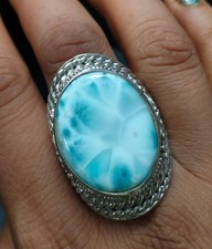 Natural Larimar Heavy Silver Men's Ring Gemstone Handmade Vintage Jewelry