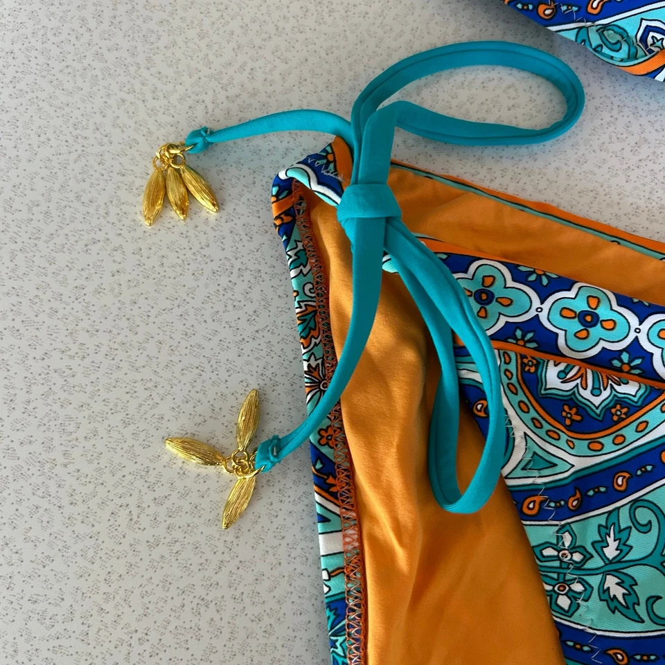 Trina Turk Mujeres Provenza Cachemira 2 Piezas Bikini Traje de Baño Playa Azul Talla 12 NUEVO Foto 4 de 4