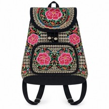 Mexican Floral Embroidered Backpack Purse Hippie Canvas Shoulder Bag Adjustable