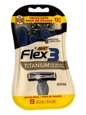 BIC Flex 3 Titanium Razors for Men - 8 Pack, 3 Blade Disposable Razor