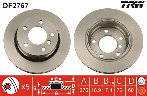 2Er Set Bremsscheiben TRW Automotive DF2767 BMW 1 162 315 1 165 211 6 855 155-image