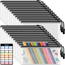 24pcs Mesh Zipper Pouch Bags 9.3 x 4.7 Inches, Black Small Clear Pouches Bulk...