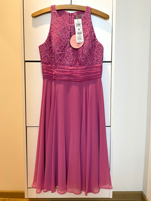 Vera Mont Damen Abendkleid Spitze ärmellos Midi Reißverschluss Gr. 36 Rosa Neu
