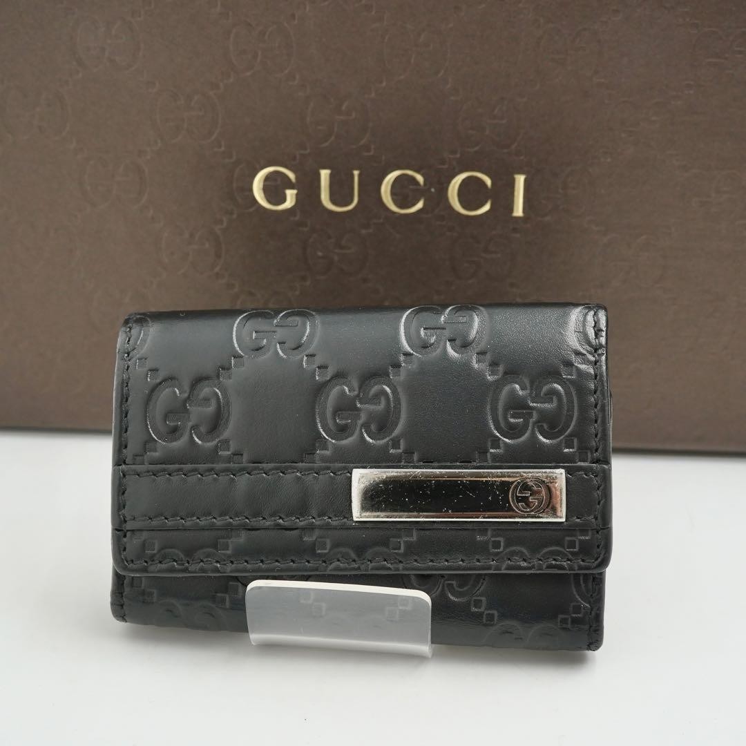 Gucci Interlocking GG Key Case 6 Ring Leather Bla… - image 1