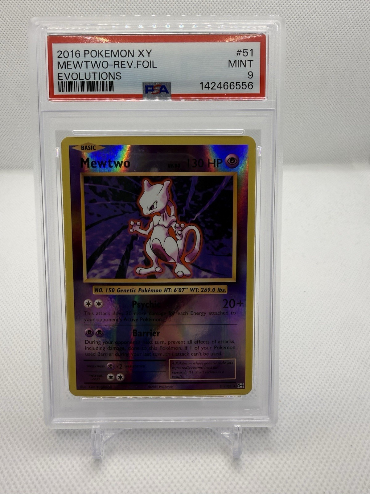 POKEMON 2016 XY Evolutions #51 Mewtwo Reverse Foil PSA 9 Mint 51/108
