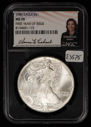 1986 1 oz Silver American Eagle First Year Issue PQ - Cabral - NGC MS 70 - E3575