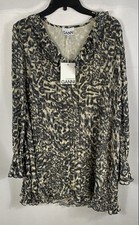 Ganni Women's Leopard Print Ruffle Pleated Midi Dress Lemon Icing Sz 40 NWT