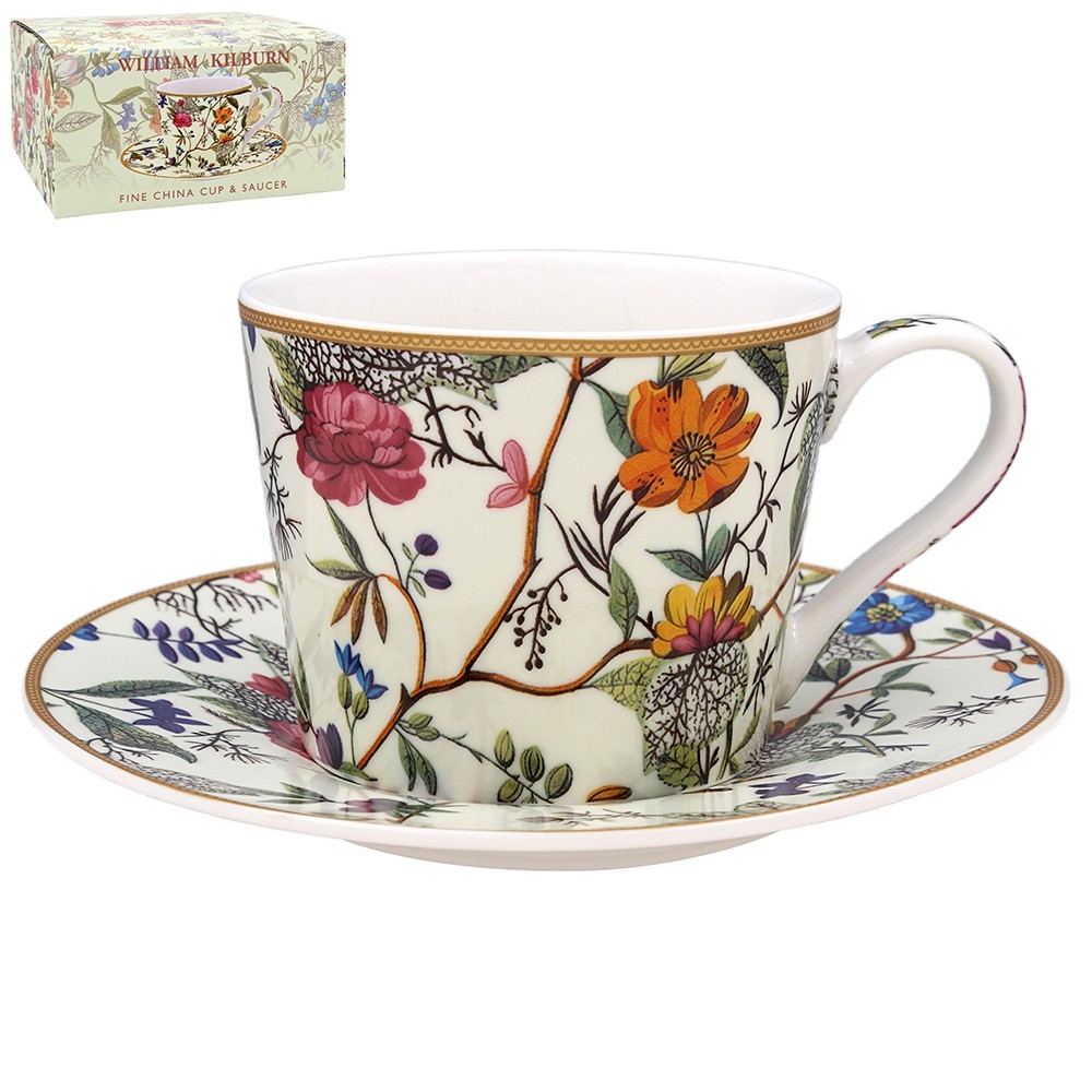 William Kilburn Cup & Saucer Set Beautiful Floral Gift Boxed