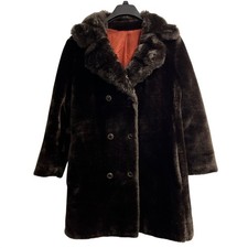 Womens Jacket Coat Brown Faux Fur Mid Length Button Down Old Money Mob Wife