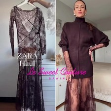 ZARA WOMAN NWT FW25/26 BROWN LACE MIDI DRESS ALL SIZES 1067/101/700