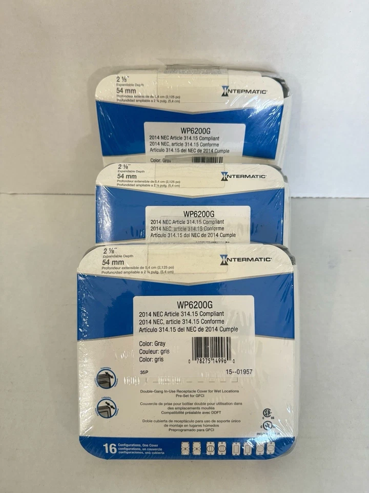Lot Of 3 Intermatic WP6200G Wp Low Profile Sd Dg Gray Double-Gang Y775K - Image 3 of 4