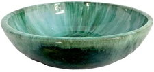BMP Canada pottery bowl — green drip glaze 8" mid-century modern