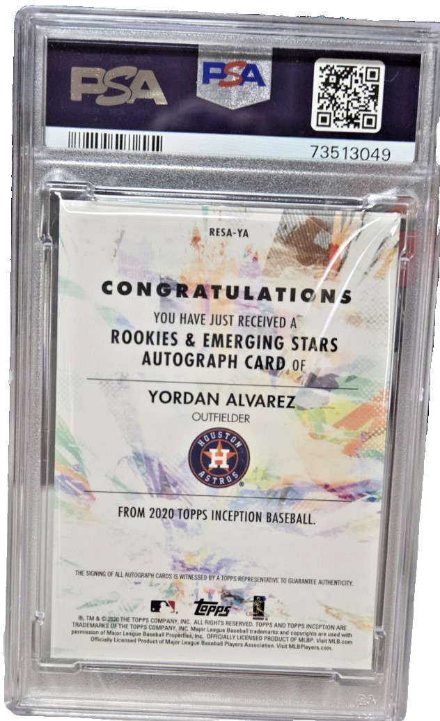 2020 TOPPS INCEPTION YORDAN ALVAREZ #RESA-YA MAGENTA AUTO RC #'D 49/99 AU PSA 9 view 2