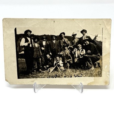 Antique AZO 1904-18 RPPC Unidentified Men & Boys Posing With Baseball Equipment
