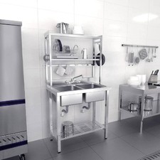 Heavy-duty 2 Compartment Stainless Steel Kitchen Sink Double Bowl with Shelves