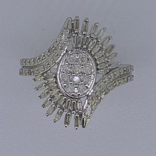 9ct White Gold Natural Diamond Cocktail Ring, Size V, Hallmarked, 4.75g