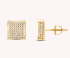 1/2 Ct Round Cut Pave Set Diamond Square Stud Yellow Earrings Lab-Grown