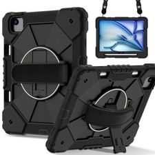 for iPad Air 2025  M3 11  inch Heavy Duty Shockproof Kickstand Hand Strap Case